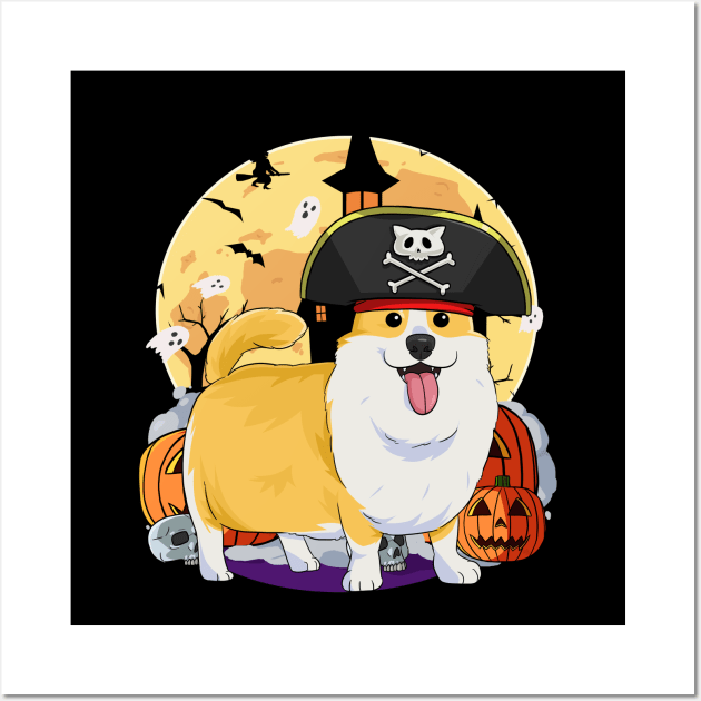 Pembroke Welsh Corgi Halloween Pirate Costume Wall Art by Noseking